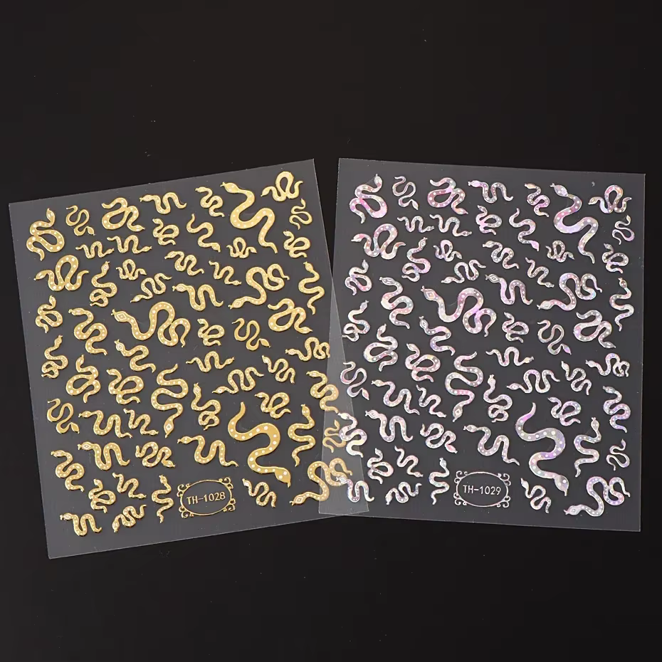 Autocollants pour ongles 3D Laser Sakura – Design peau de serpent holographique, décalcomanies pour