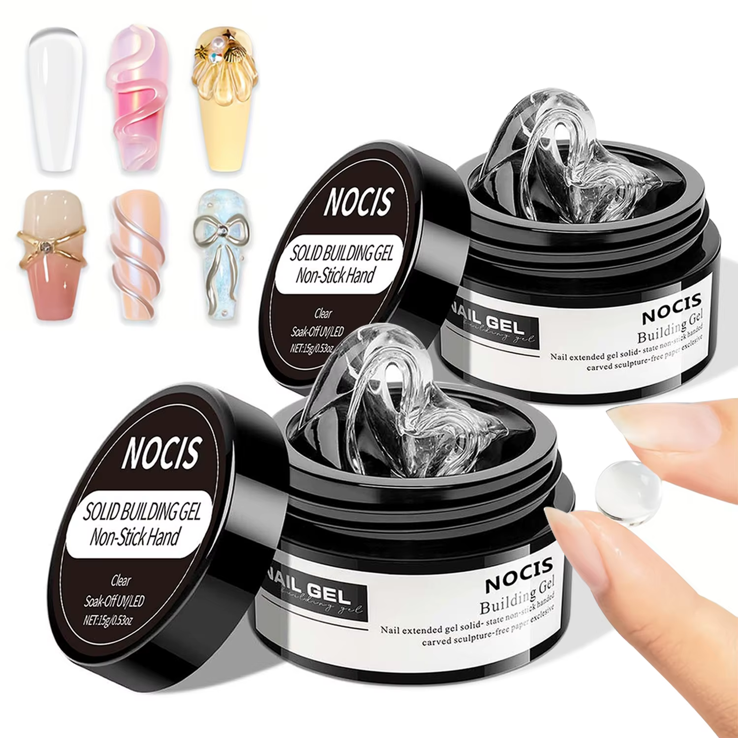Kit de construction de gel solide NOCIS 15g pour nail art DIY - Gel d'extension 4-en-1, moules en si