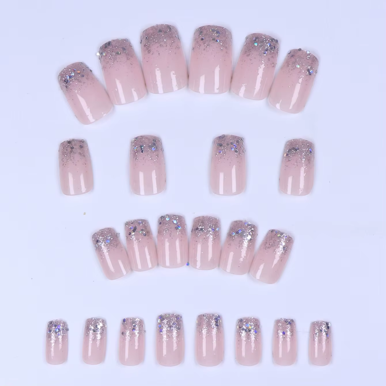 Faux ongles à paillettes pour femmes et filles, 24 pièces/ensemble, nickel é scintillant, rose, noir