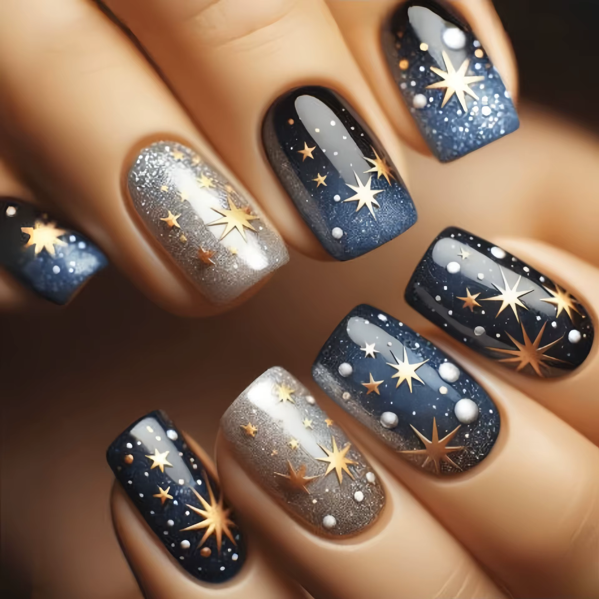 Été chérie ongles faits à la main presse Ons cercueil court faux ongles étoiles de rêve lune presse