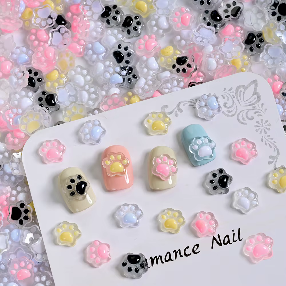 Breloques pour ongles patte de chat lumineuse 3D, 50 pièces, pattes de chat en résine mignonnes Y2K,