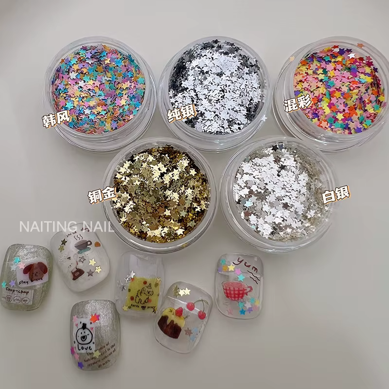 Mini étoile à paillettes pour ongles, 2mm, bonbons colorés, couleurs mélangées, feuille fine or arge