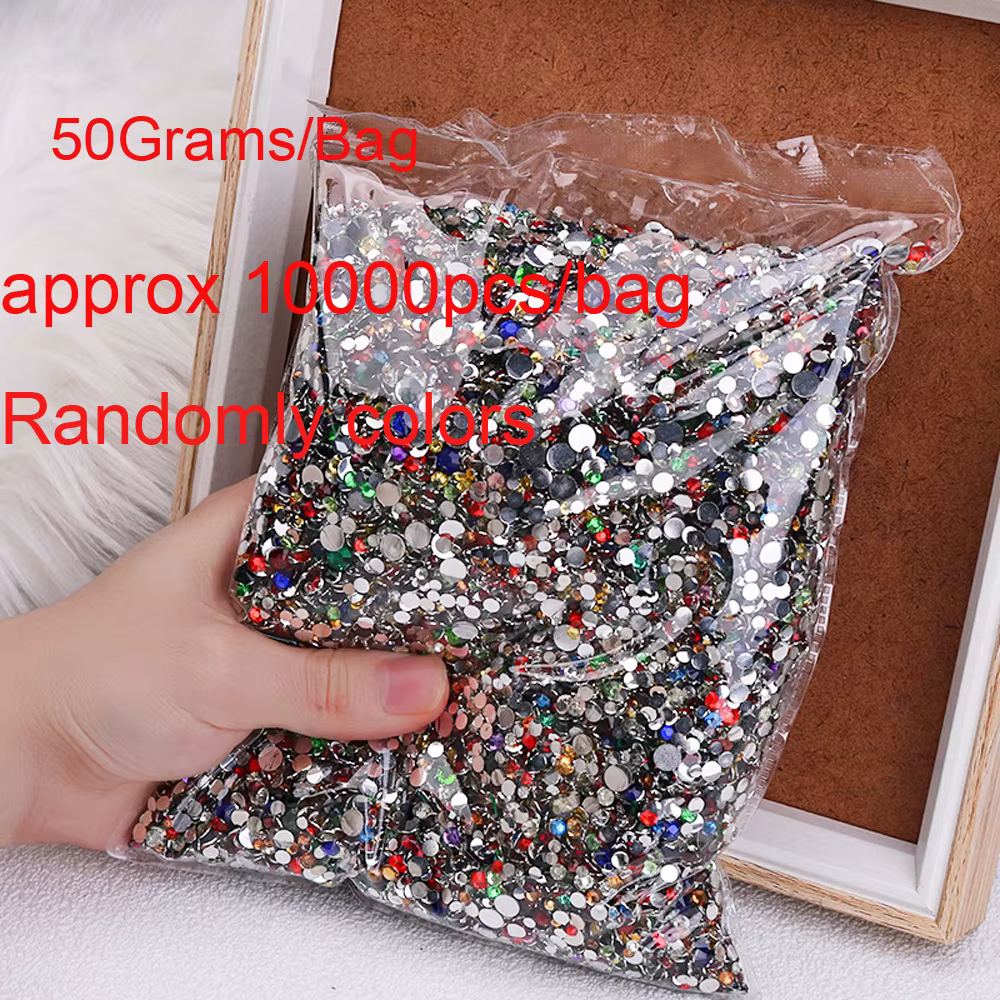 Breloques 3D en résine mélangée aléatoire, 50g, nœud/diamant pour Nail Art, formes de dessin animé, 