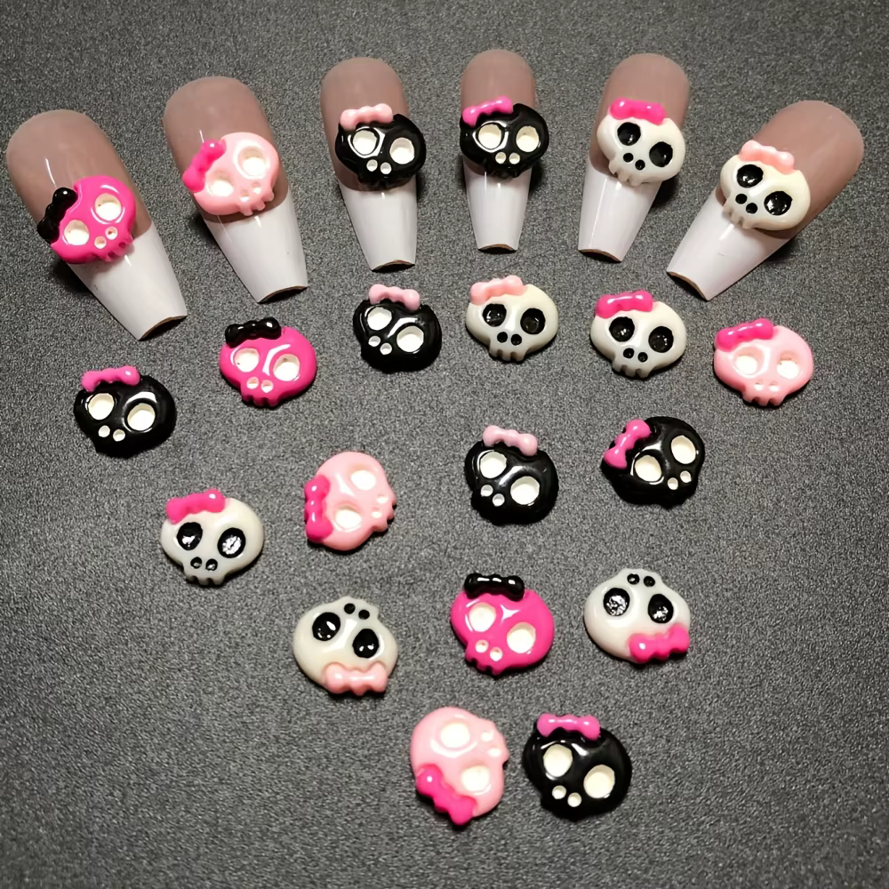 80 pièces Kawaii Halloween Goth lune arc Note de musique Y2K noir rose aile tête de crâne coeur enve