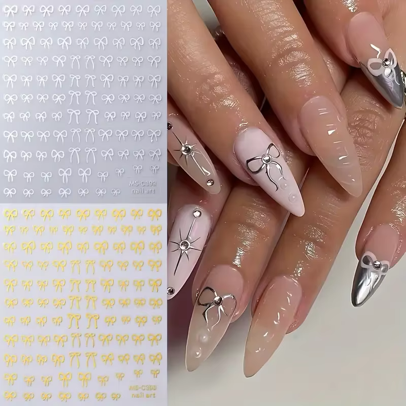 1/2 pièces noir blanc rose Mini nœud papillon Design Nail Art autocollant auto-adhésif dentelle ruba