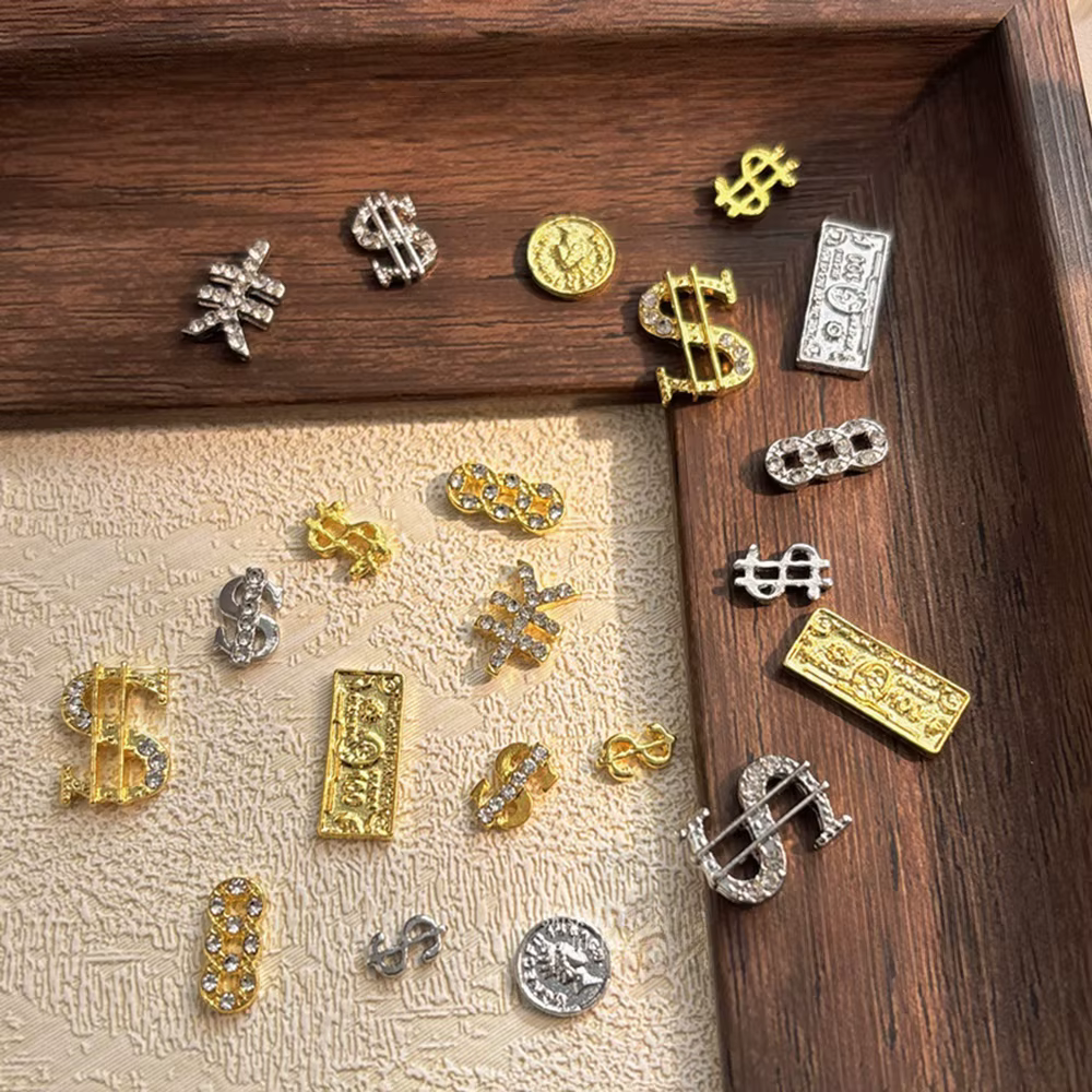 40 pièces/paquet signe de Dollar ongles gemmes argent or argent argent argent ongles breloques 3D mé