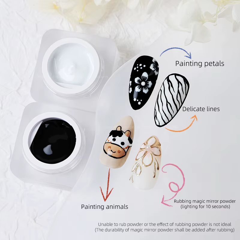 5ml Nail Art peinture UV Gel vernis noir blanc couleurs 3D fleur dessin tremper LED peinture Liner C