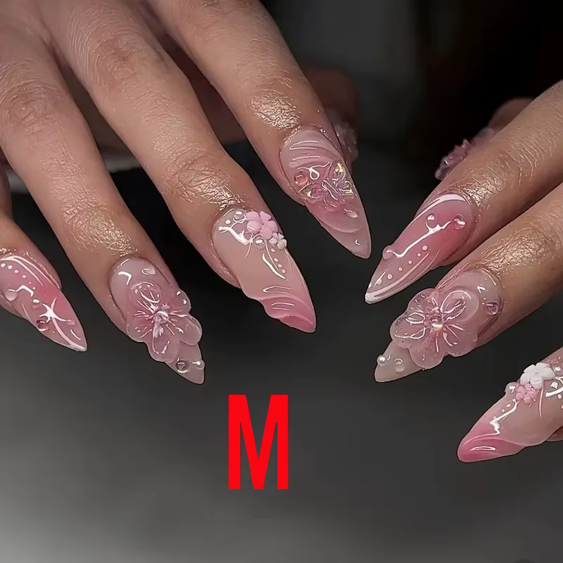10 pièces presse moyenne sur les ongles amande faux ongles avec conception 3D goutte à goutte Gel fl