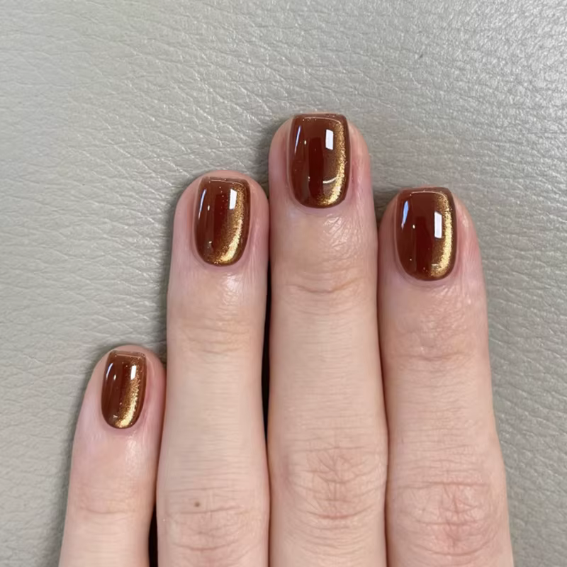24 pièces cristal oeil de chat faux ongles avec colle court carré presse sur ongles brillant rouge b
