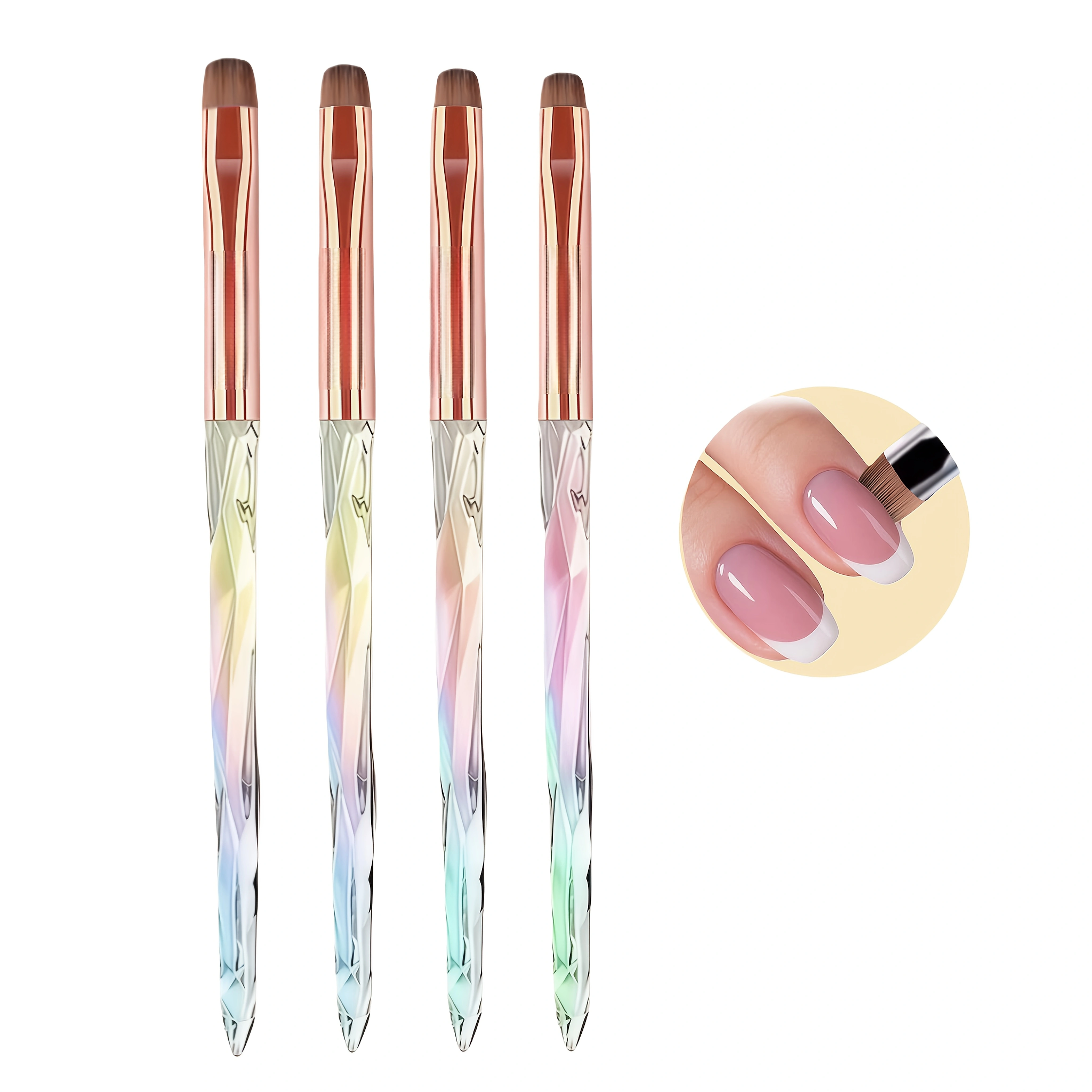 4 pinceaux professionnels pour ongles - Brosse à manucure française 3-en-1 avec détails fins pour un