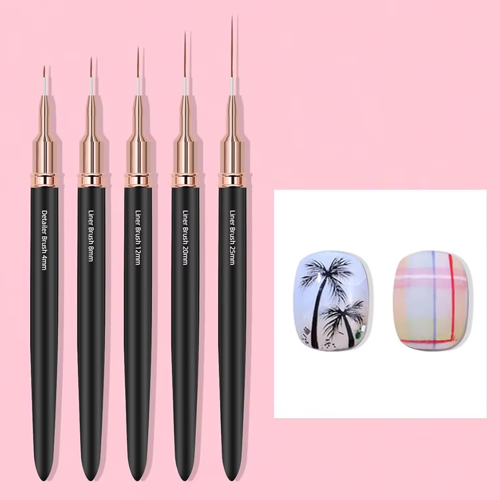 Pinceaux noirs pour Nail Art, 5 tailles, stylo de conception d'ongles/8/12/20/25mm, outil de dessin 