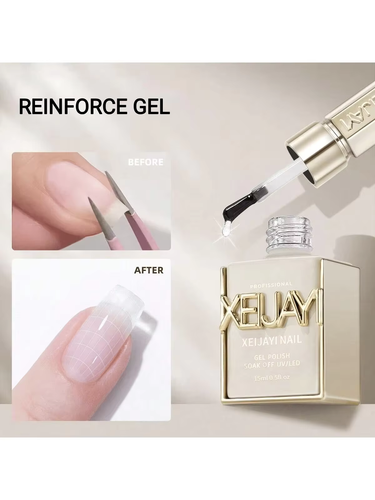 Gel de constructeur dur transparent 3 en 1 de 15 ml – Formule professionnelle d'extension, de renfor