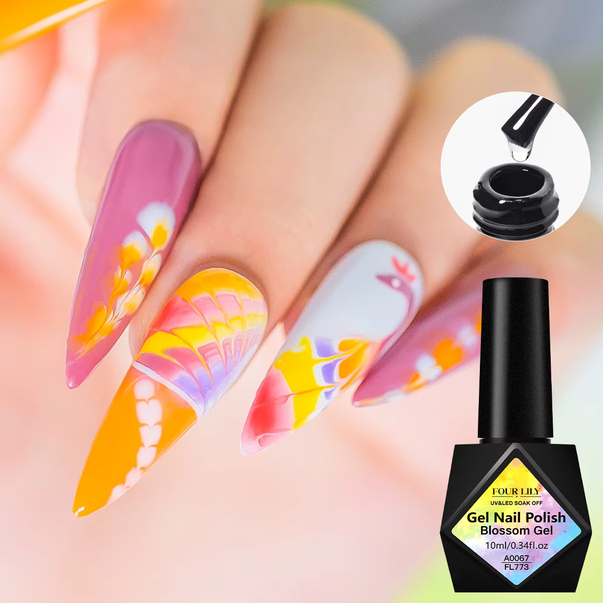 Vernis à ongles en gel transparent Blossom 10 ml, effet de fleur en épanouissement, vernis à ongles