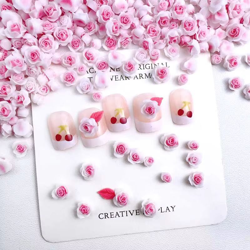 Breloques à ongles en résine pour manucure, mini bourgeons de roses mixtes aléatoires, rose blanche 