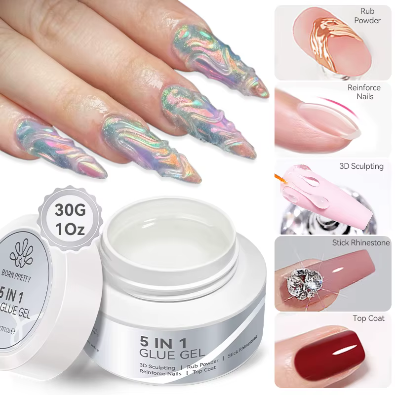 BORN PRETTY 30g 5 en 1 colle à ongles Gel multi-fonctionnel strass bâton Gel de renfort 3D façonnage