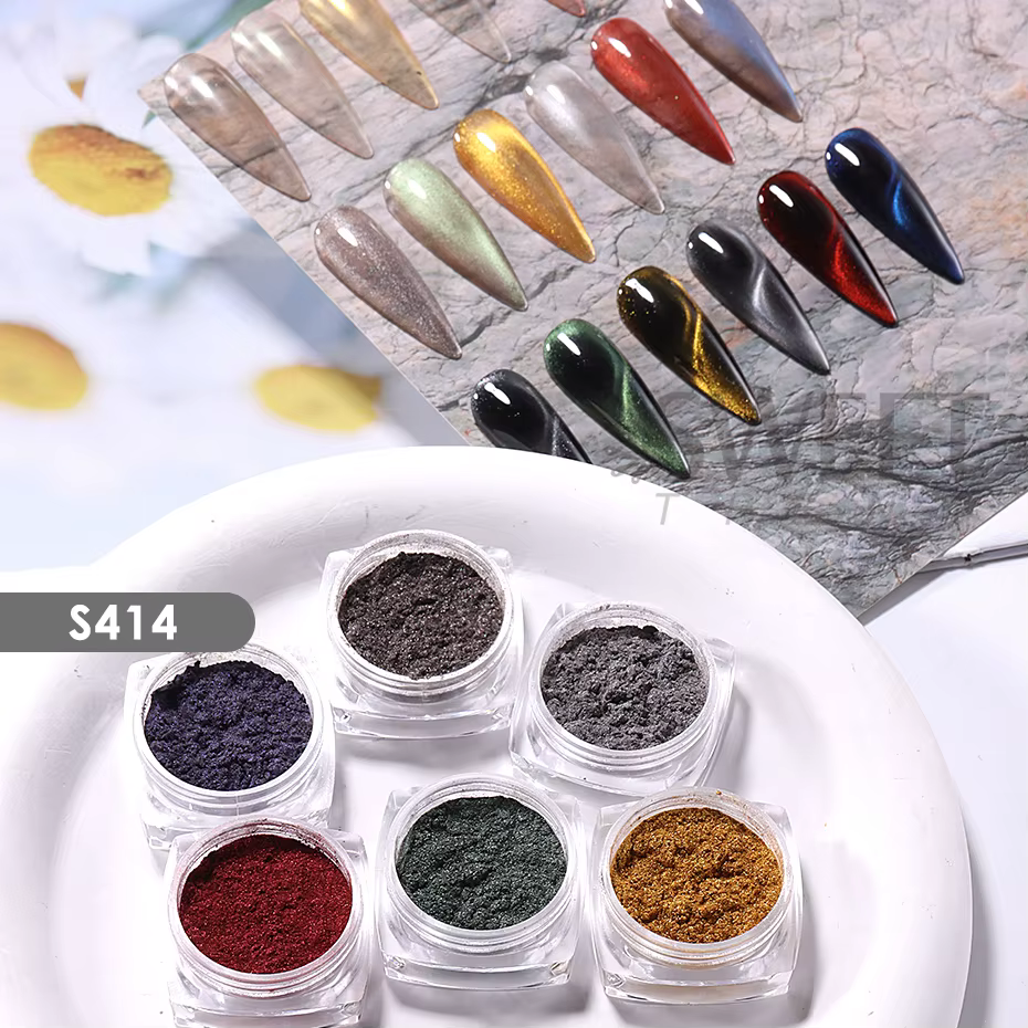 Poudre à ongles magnétique chromée œil de chat, 6 couleurs, Pigment féerique de perles, effet réfléc