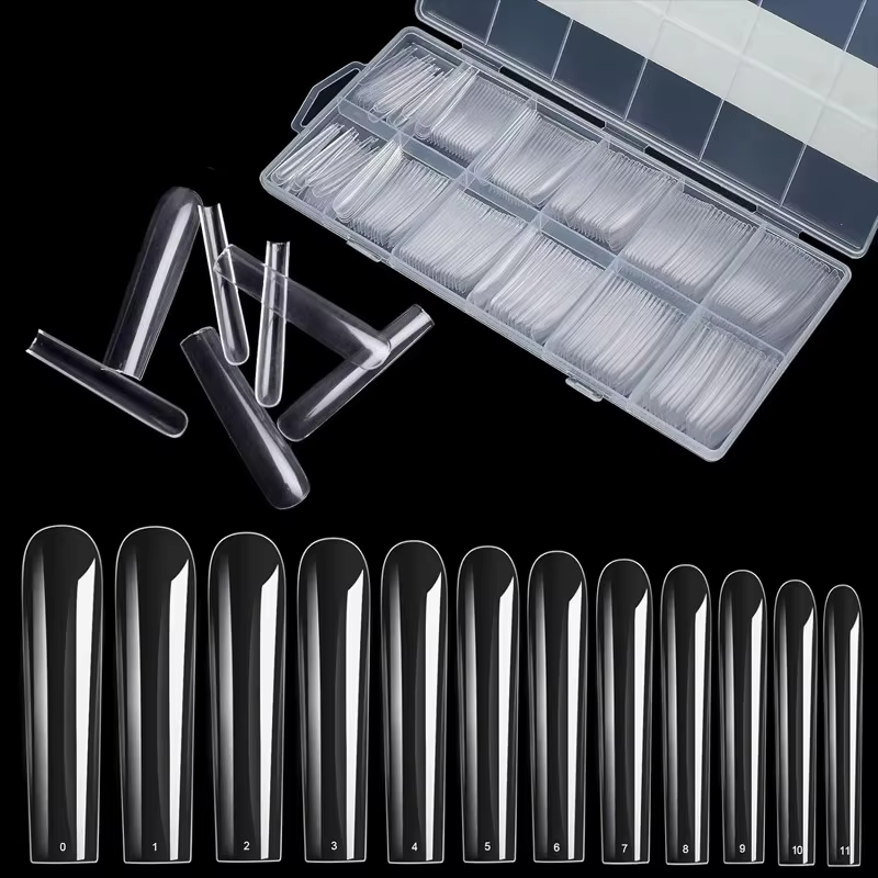 Patchs pour ongles rectangulaires extra longs à couverture complète 240 pièces faux ongles transpare