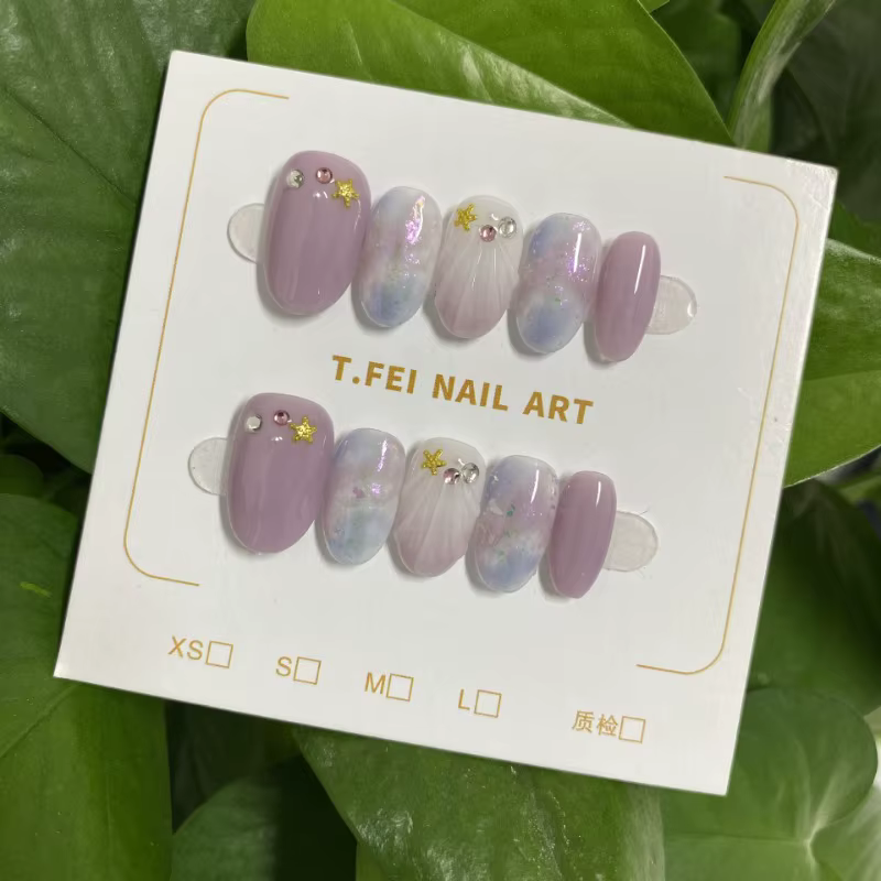 Faux ongles faits à la main pour fille, printemps et été, en acrylique, à pression, avec Design, cou