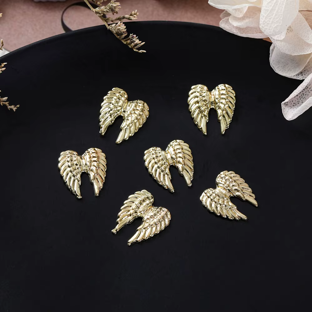 Ailes d'ange en métal pour décoration d'ongles, 20 pièces, or et argent, breloques pour Nail Art, ma