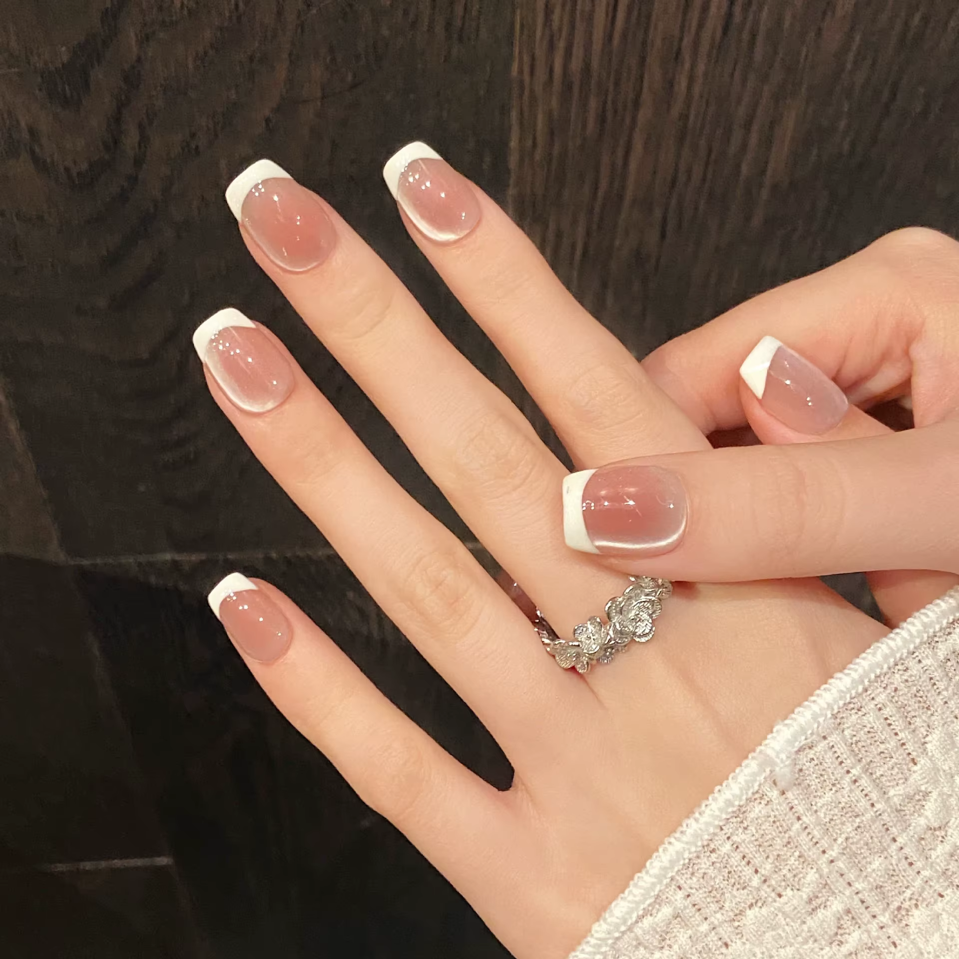 10 pièces faux ongles français simples avec colle acrylique faux ongles nus cercueil à la main press