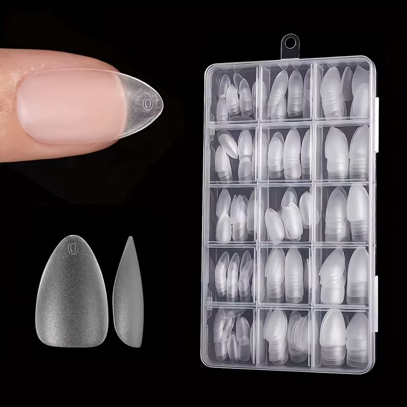 Boîte de 330 pointes d'ongles courtes en amande – Autocollants pour ongles en gel mat améliorés, san