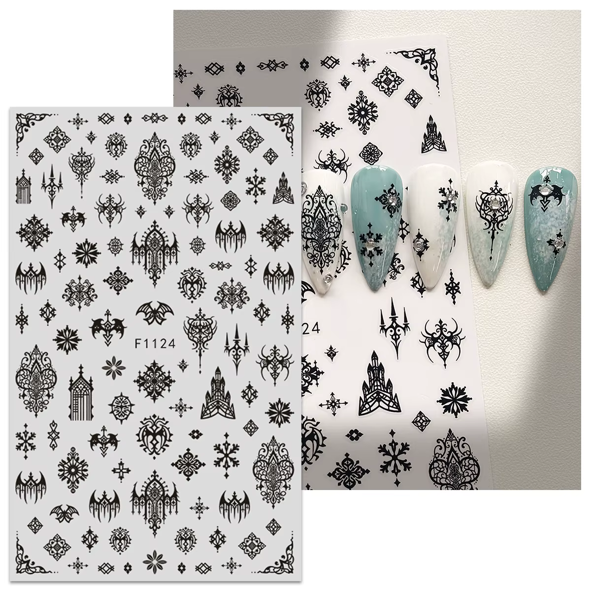 Autocollants pour nail art de style gothique foncé, faciles à appliquer pour la décoration des ongle
