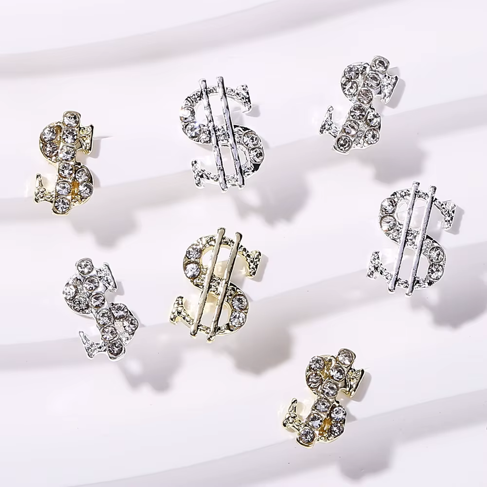 Breloques 3D en forme de Dollar pour Nail Art, en alliage métallique, accessoires en diamant avec pi