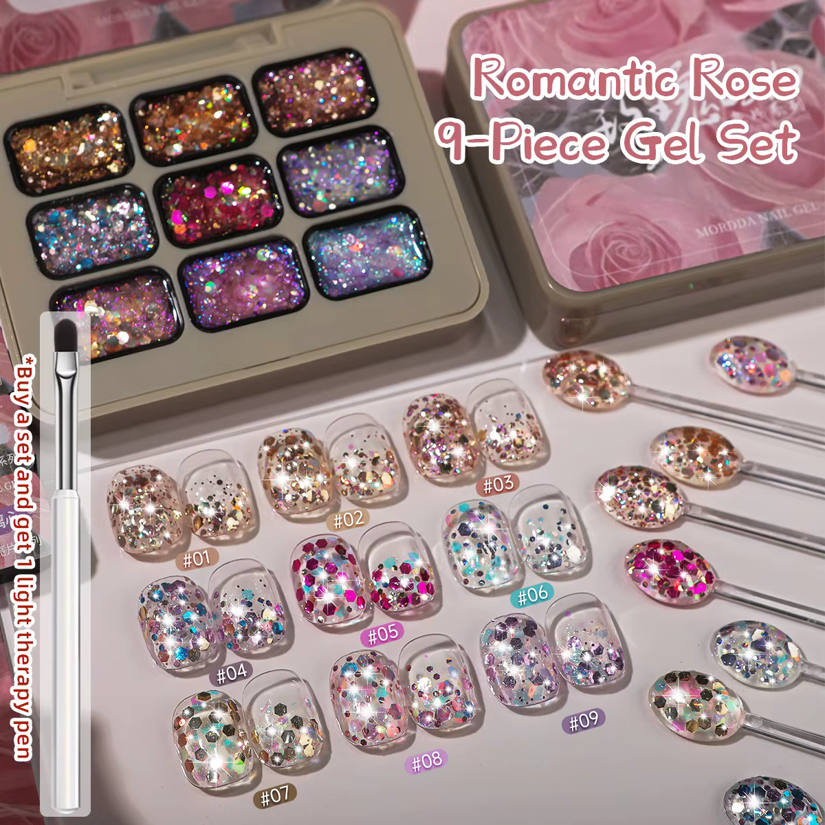 9 couleurs paillettes solide adhésif Gel vernis à ongles dégradé Semi Permanent tremper UV LED Nail 