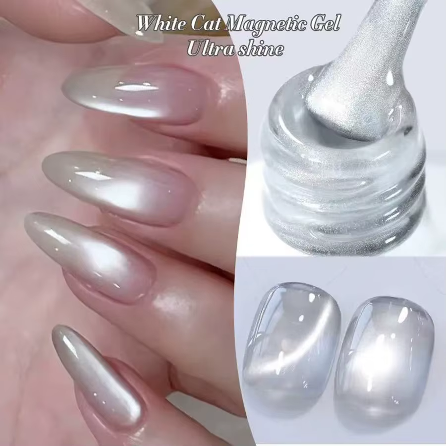 1-24 pièces WS blanc argent oeil de chat Gel magnétique vernis à ongles Ultra brillance tremper Gel 