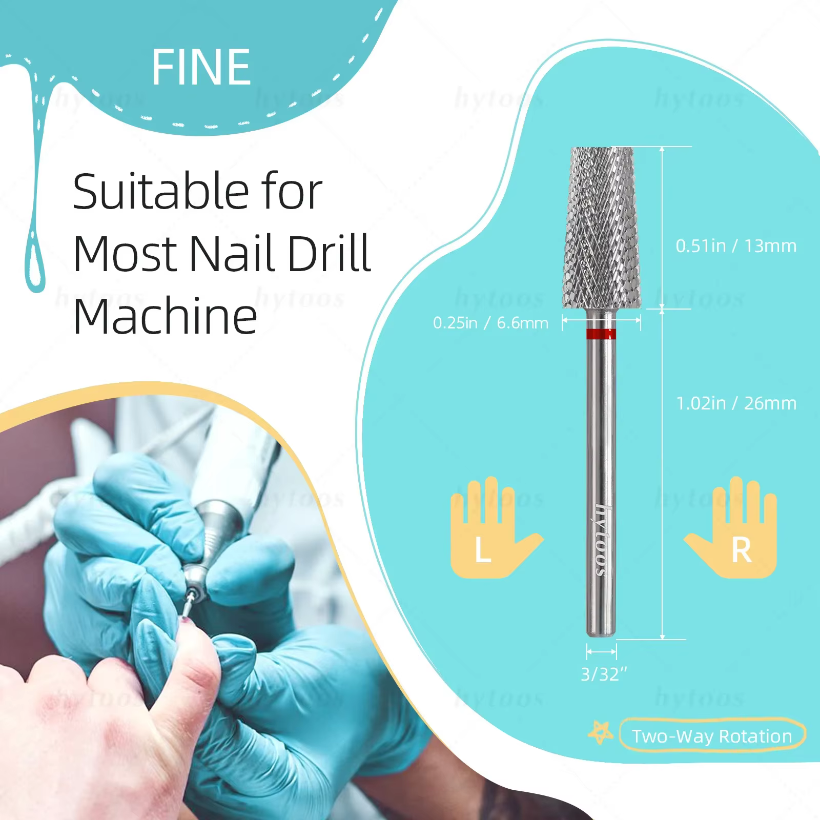 HYTOOS-Foret à ongles conique à dessus plat, forets à ongles en carbure de tungstène à 2 voies, acce
