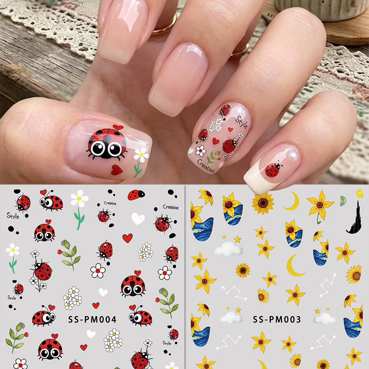 Autocollants pour ongles mignons en forme de grenouille de dessin animé et d'avocat, motifs animaux