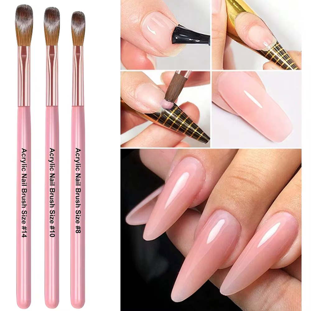 Brosse à ongles pour Application acrylique, 3 pièces, 8/10/14 #   Pinceaux à ongles professionnels r