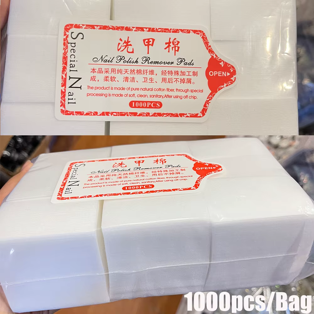 1000/500/100 pièces lingettes à ongles 100% tampons de coton non pelucheux dissolvant de vernis à on