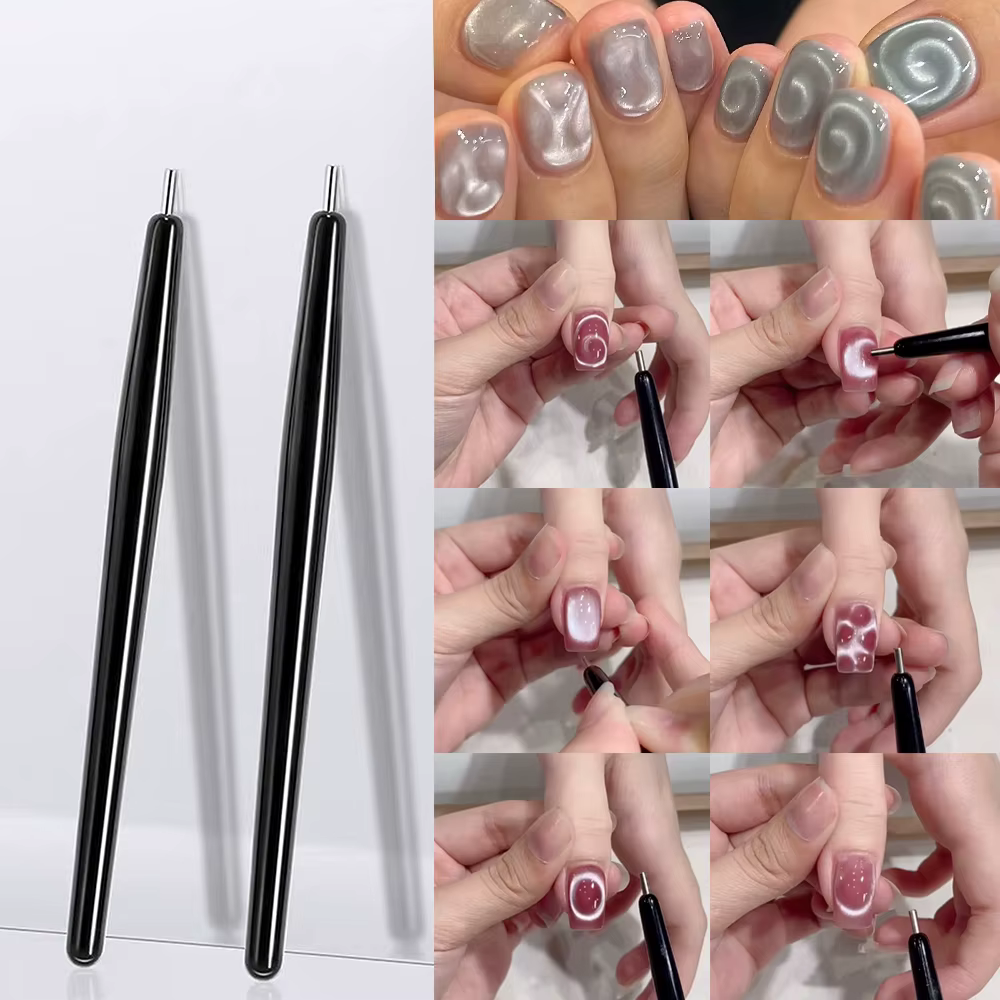 Nouveau stylo magnétique pour ongles œil de chat fantaisie, Vortex 3D/perle de verre/lune/ondulation