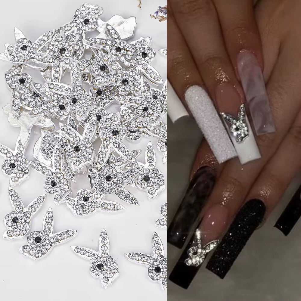 Breloques de luxe pour ongles, alliage d'or, lapin, paillettes, diamant, strass, cristal, pour brico