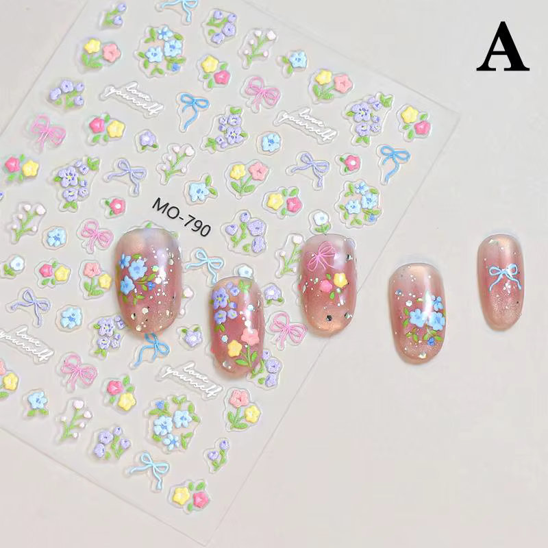 1 feuille d'autocollants floraux en relief pour ongles, décalcomanies pour ongles, faciles à appliqu