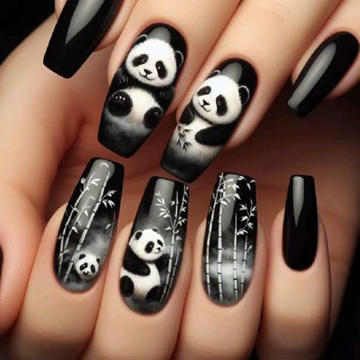 Faux ongles courts, moyens et longs, pour femmes, pointes de ballet carrées en amande, animaux migno