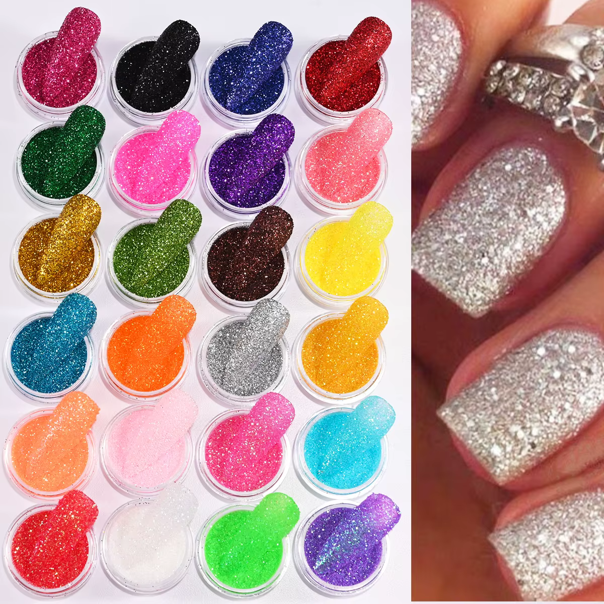 24 pièces/ensemble brillant holographique sucre fin poudre à ongles diamant Chrome Pigment poussière