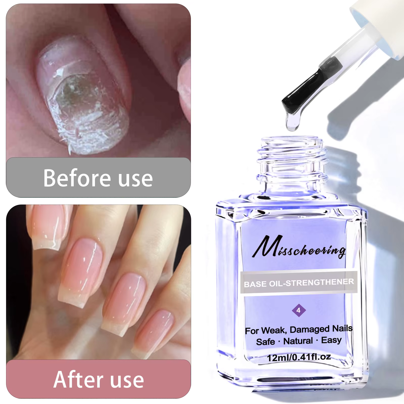 Base de vernis à ongles transparente 12ml, fortifiant et durcissant, séchage rapide, réparation puis