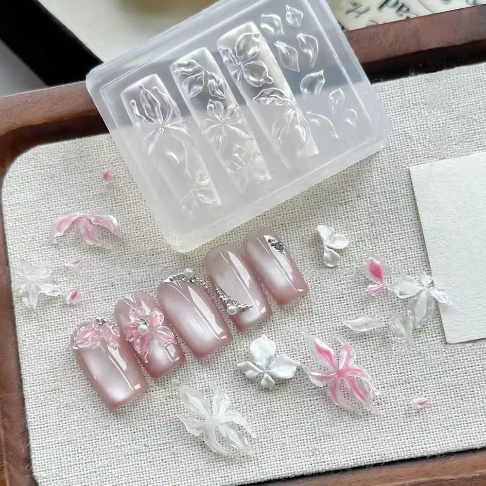 Moule à ongles en Silicone fleur de lys glacée, Gel 3D, motifs de breloques florales, moules réutili