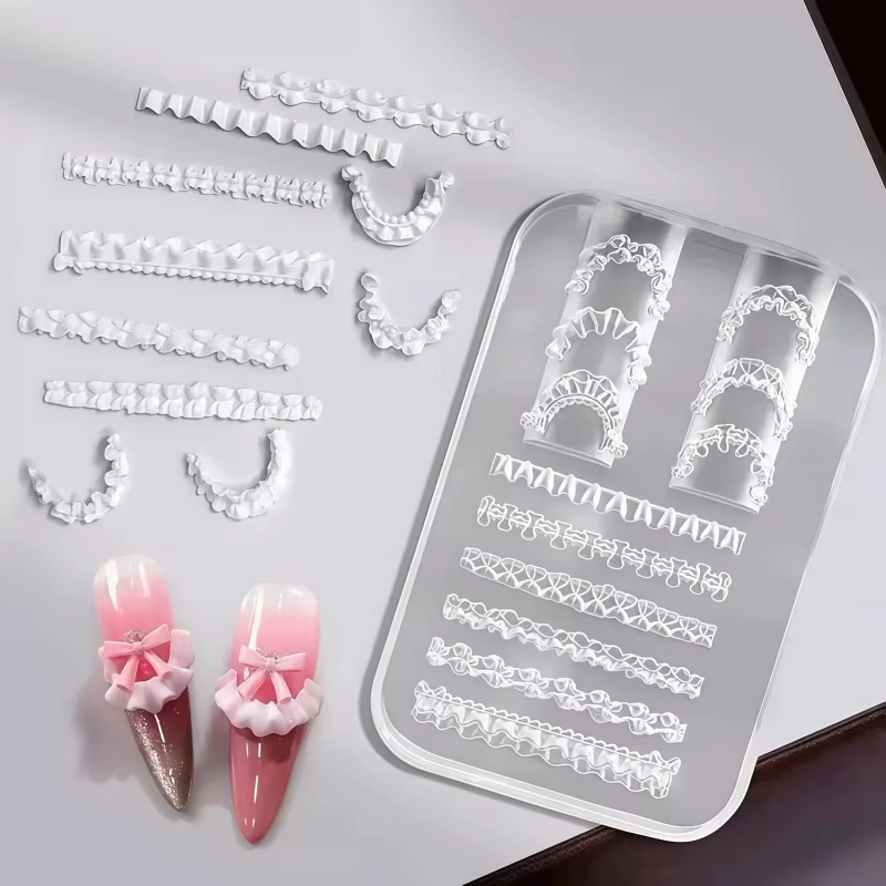 Pochoir 3D en silicone pour nail art, motif dentelle et nœud, pour la création de décorations DIY en