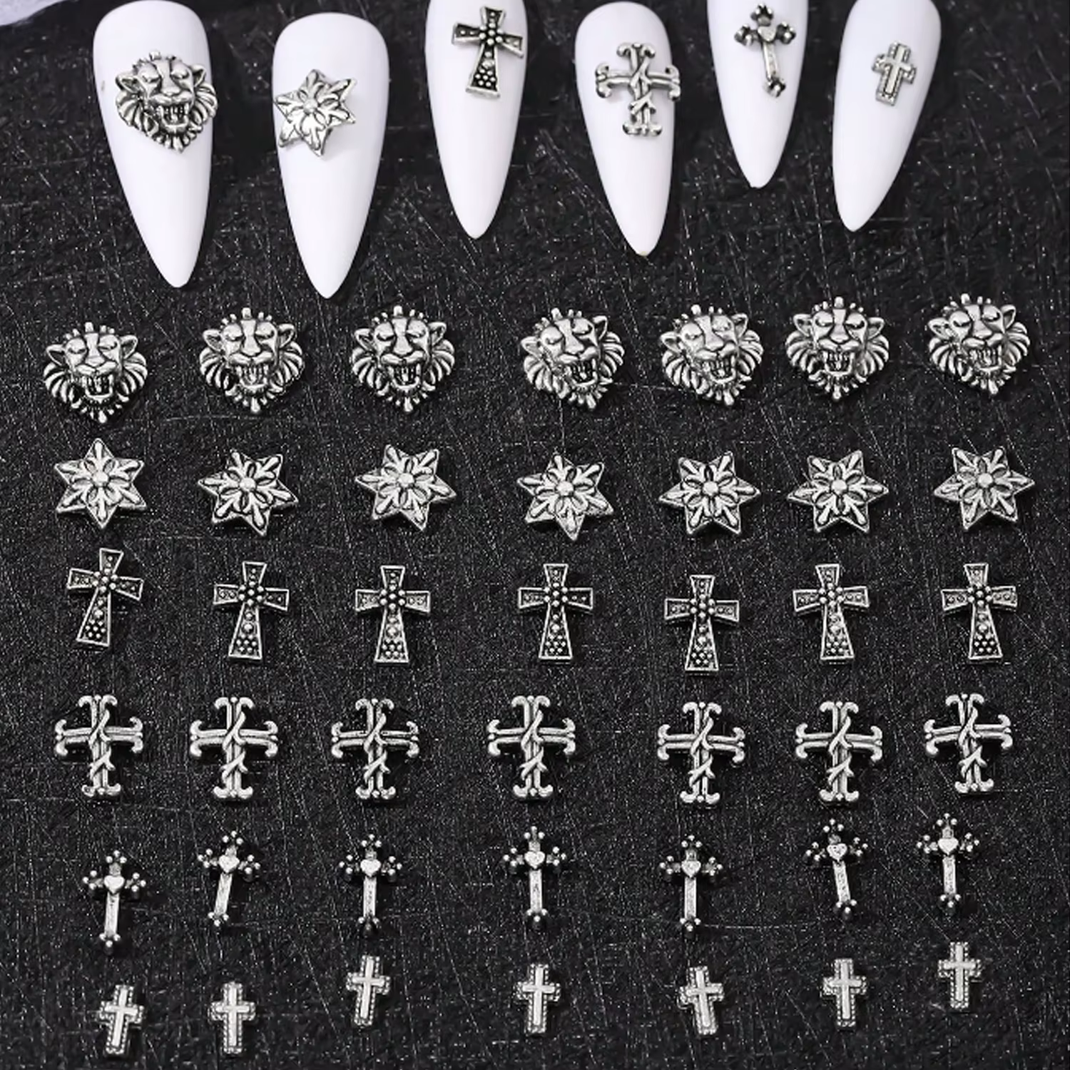 Argent ancien 120 pièces Punk métal Nail Art croix Patch Y2k métal Style rétro croix ongles ornement