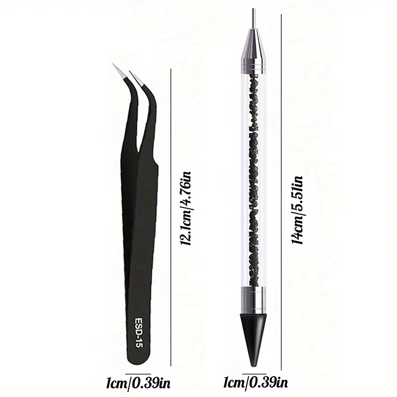 Ensemble de stylos diamant à double extrémité pour manucure, avec crayons, pincettes en acier inoxyd