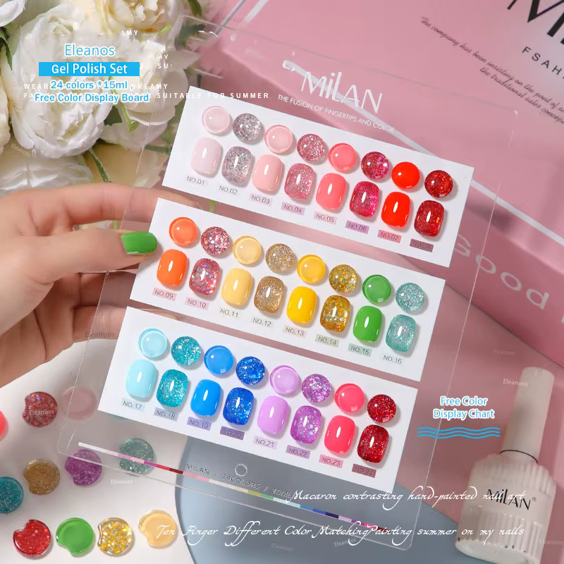 Eleanos Macaron-Ensemble de Verhéritage à Ongles Gel UV LED, Soak Off, Paillettes, Carte d'Affichage