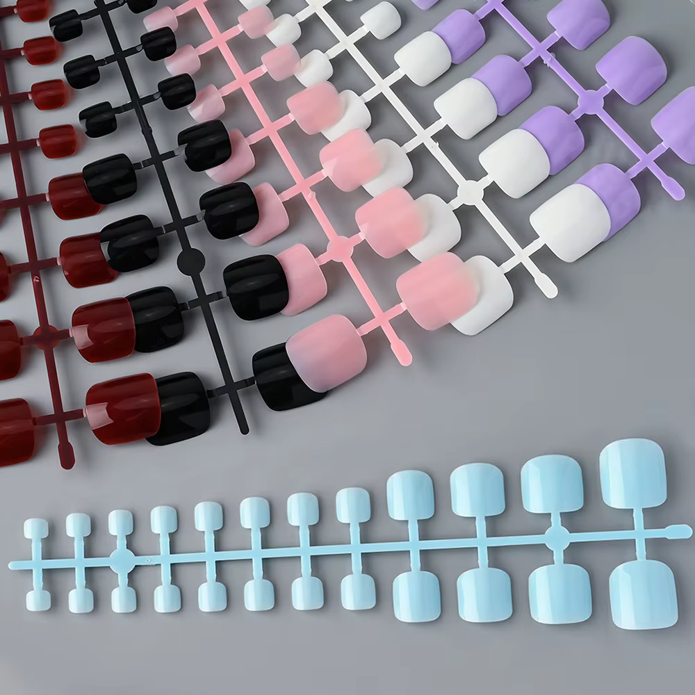 144 pièces couleur mixte court carré faux ongles vin rouge, noir, blanc, rose, bleu presse sur les o