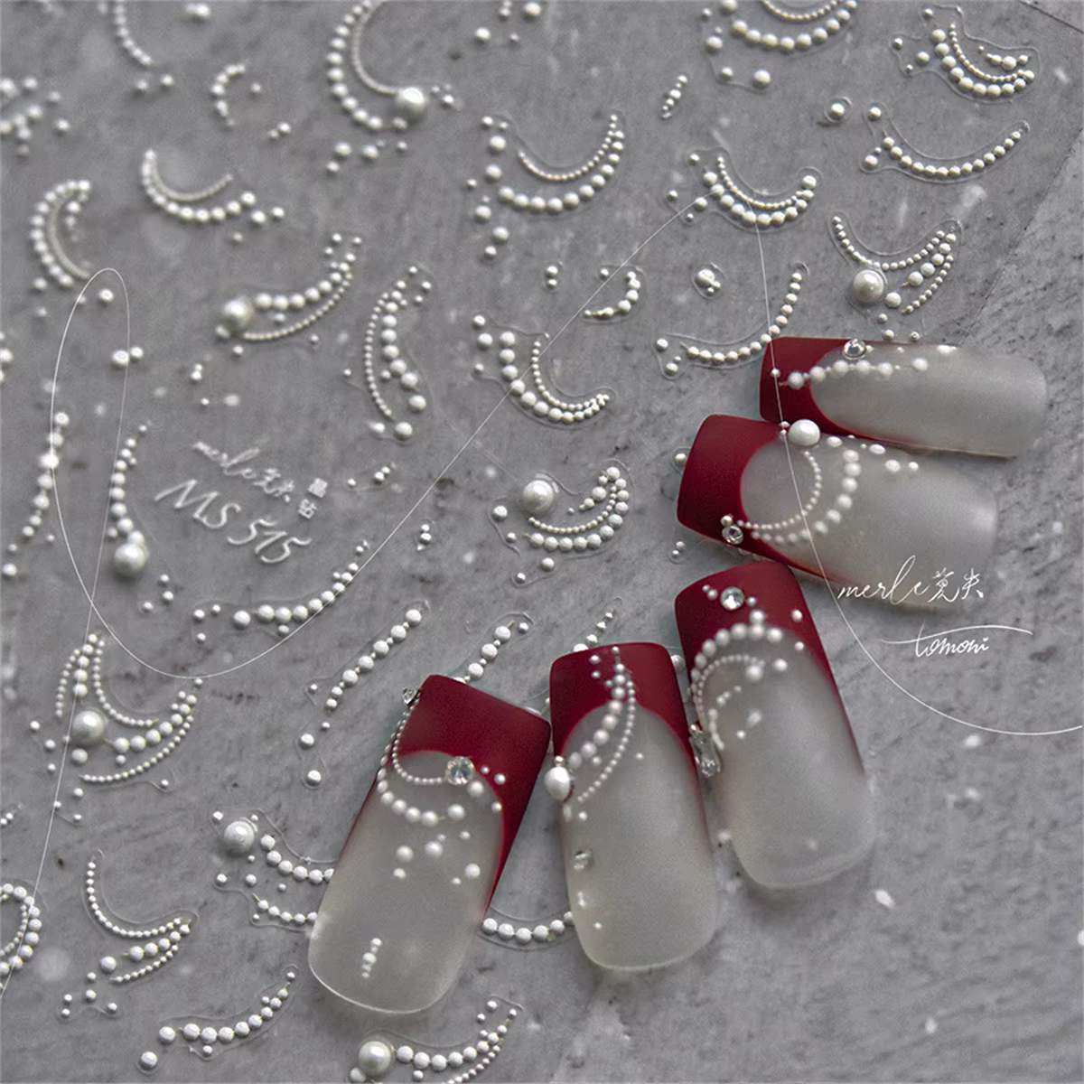 Autocollants pour ongles, 1 pièce, blanc, perle, dentelle, vague, lignes, nail art, élégant, exquis,