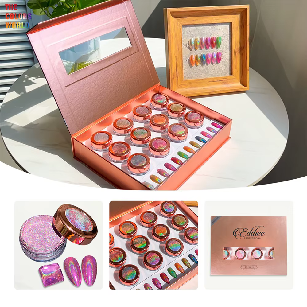 Poudre à ongles chromée miroir holographique TCT-964, poudre métallique scintillante pour Nail Art, 