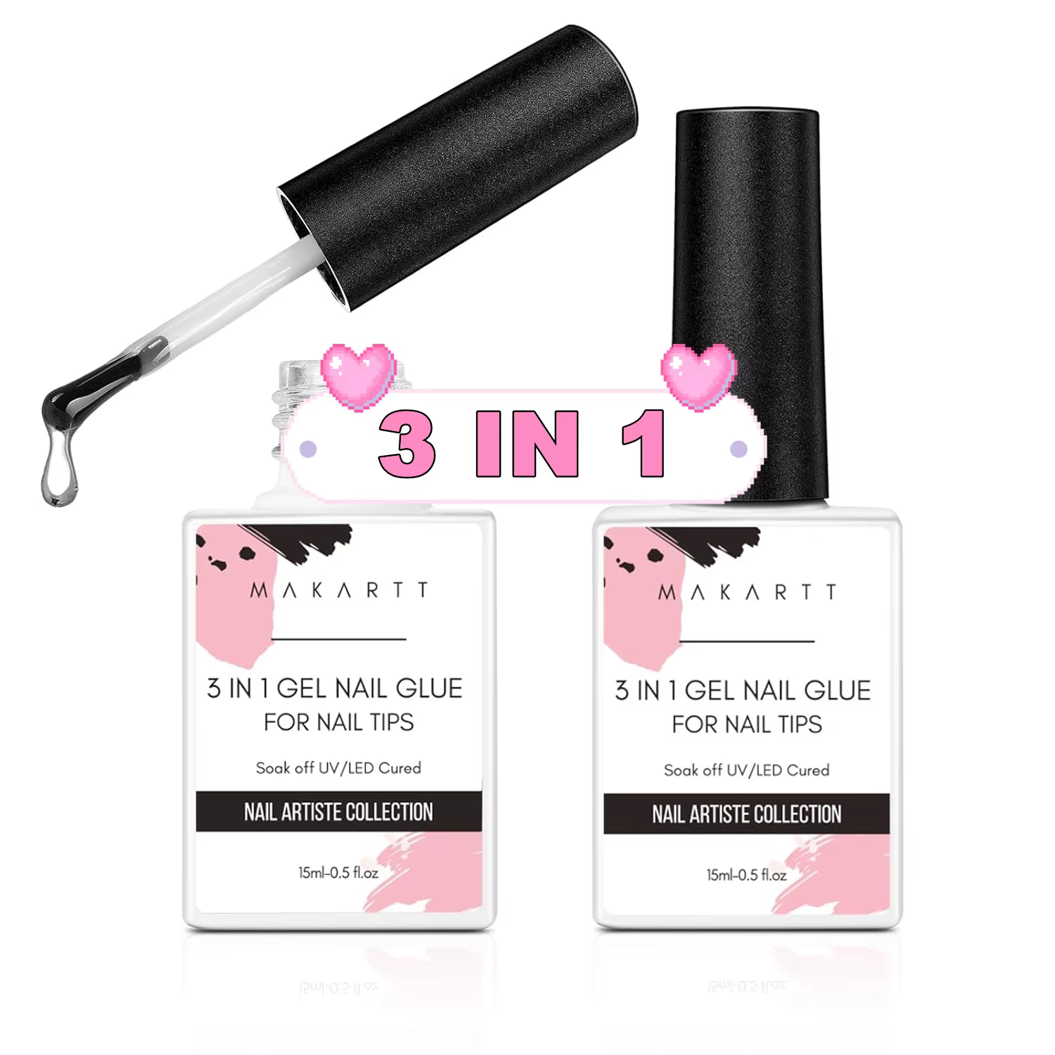 Makartt Gel de colle pour ongles en acrylique 3 en 1, brosse Super forte sur colle UV longue durée p