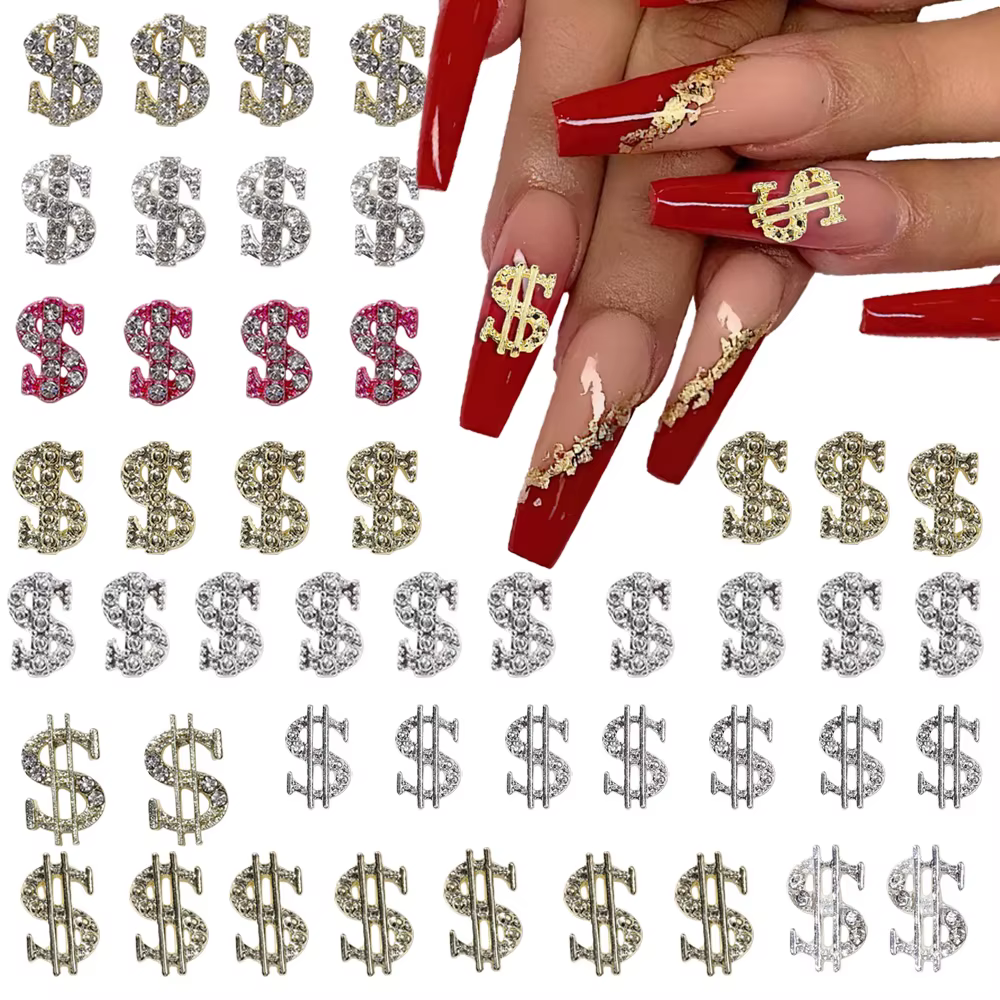 "45 pièces argent Dollar ongles breloques argent et or 3D alliage Dollar argent Nail Art breloques a