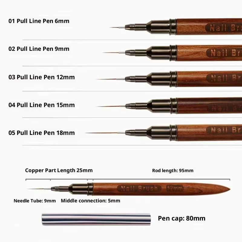 Pinceau à ongles en bois pour gel, liner pour nail art, pinceau de peinture DIY, stylo à dessin pour